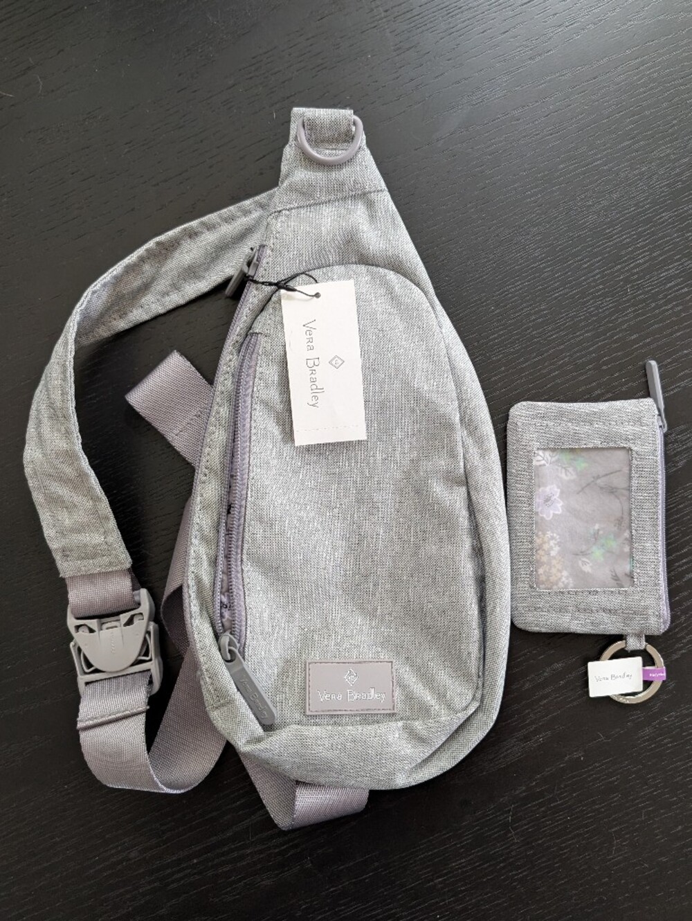 Vera Bradley Gray Crossbody Sling Bag with ID Wallet